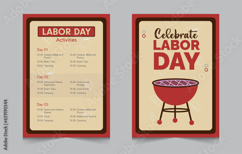 Labor day activity invitation layout template, weekend activities a4 poster or flyer design, vector illustration eps 10