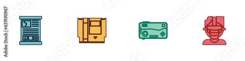 Set Game guide, Cartridge, Mobile and playing in game and Virtual reality glasses icon. Vector