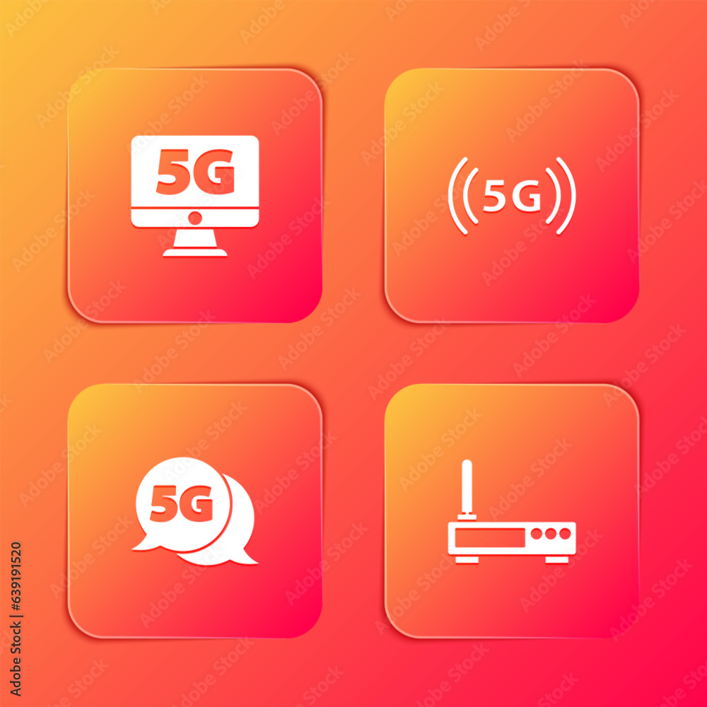 Set Monitor with 5G network, , and Router and wi-fi signal icon. Vector Set Monitor with 5G network, , and Router and wi-fi signal icon. Vector