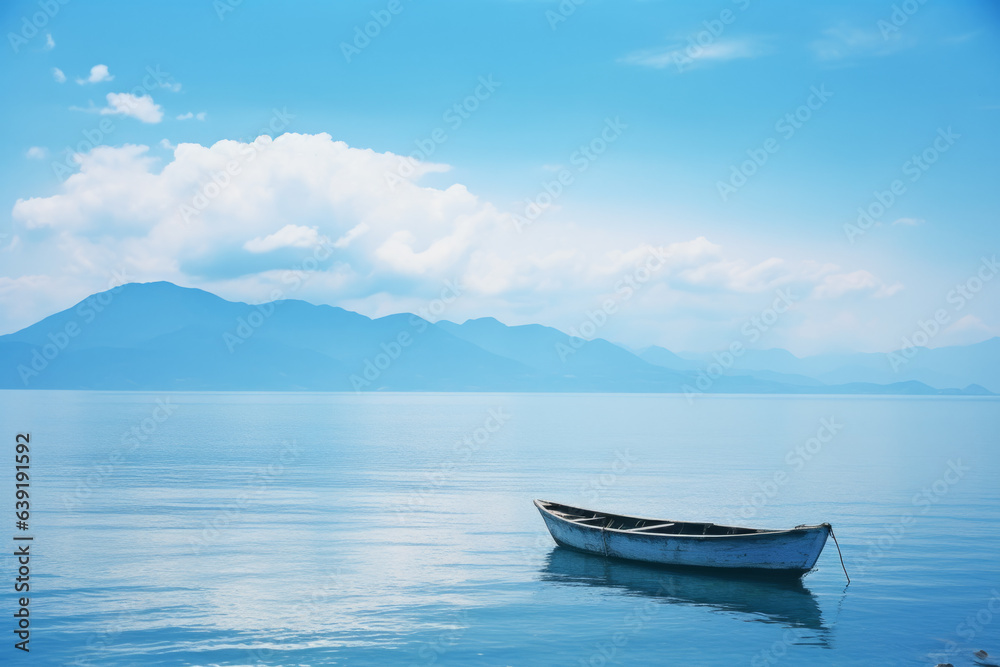 A boat in the ocean. Holiday vibes. Relaxed. Chillout. A beautiful vacation location. Tropical paradise. Overseas holiday. Perfect weather.