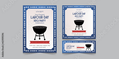 Set of BBQ Invitation for labor day, labor day barbeque invitation, flyer and facebook cover vector illustration eps 10