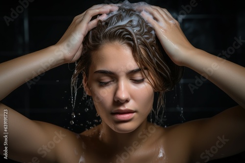 Woman head wash massage bath. Generate Ai