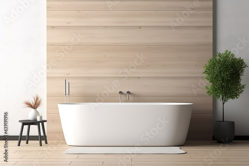 Corner A contemporary bathroom s interior features a cozy white bathtub 