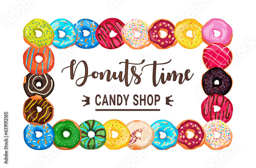 Vector banner with bright and appetizing donuts