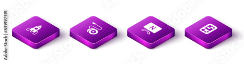 Set Isometric Rocket ship toy, Yoyo, Smart Tv and Tetris electronic game icon. Vector