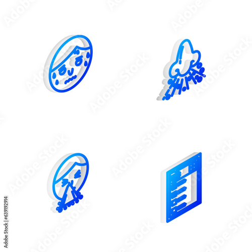 Set Isometric line Runny nose  Man with excessive sweating  Handkerchief to his runny and Clinical record icon. Vector
