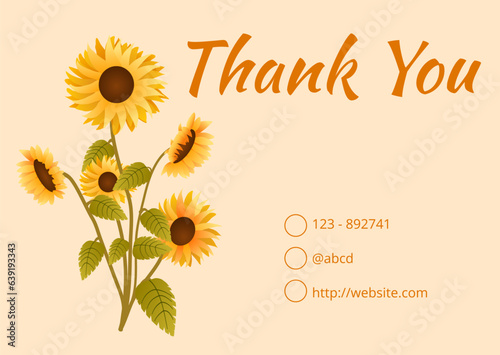 Fototapeta Naklejka Na Ścianę i Meble -  Thank You Business Card with Sunflower. Suitable for your business or wedding invitation