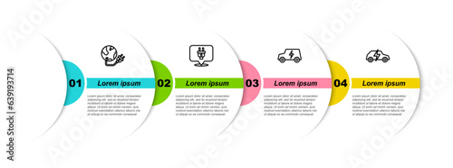 Set line Global energy power planet, Electric plug, car and . Business infographic template. Vector