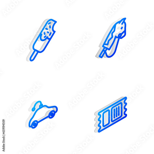 Set Isometric line Toy horse, Ice cream, Radio controlled car toy and Circus ticket icon. Vector