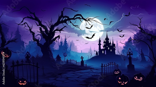 A Halloween background sets a spooky scene with shadows of bats and the glow of a full moon