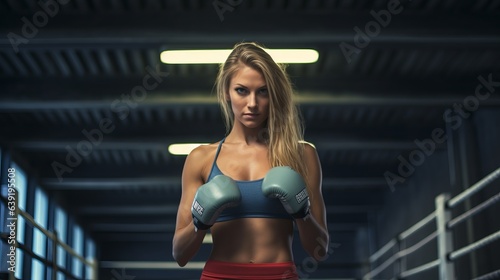 Boxing woman is on the ring. Beautiful illustration picture. Generative AI © standret