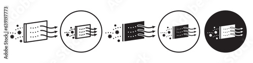 Filtration Icon . Symbol of sterilization water or air purification to reduce particles or dust for hygiene. Vector set of clean pollen free carbon refinement to save environment. Filter layer sign

