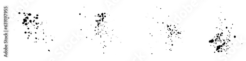 Spray Blot Set, Stain Texture. Black Splat Collection. Abstract Ink Splash, Dirty Splatter. Paintbrush Rough Splotch, Messy Paint Brush Spatter. Grunge Design Element. Isolated Vector Illustration