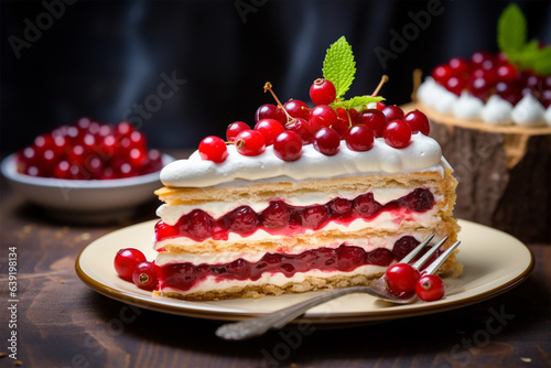 a slice of red currant meringue cake