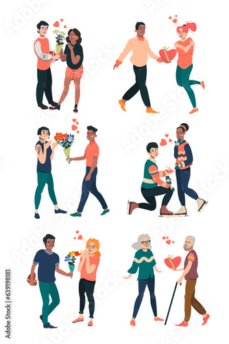 Collection of Vector Illustrations of Romantic couples
