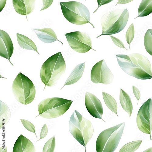 Seamless pattern of watercolor leaves on white background