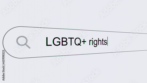 LGBTQ+ rights - Internet browser search bar question typing LGBTQ+ research related question with camera movement.