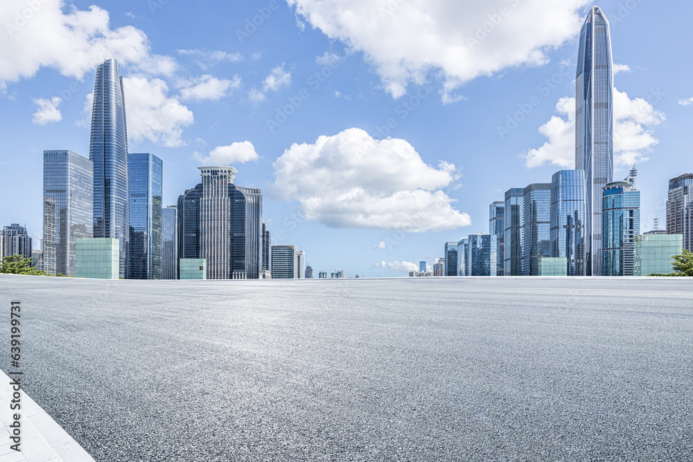 Fototapeta premium Urban asphalt road and buildings skyline in Shenzhen, China