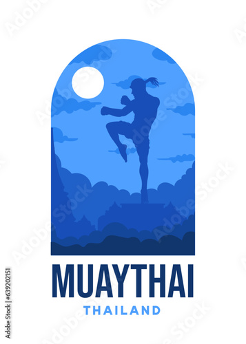 Muaythai poster illustration design. Flatcartoon vector building illustration. Vector eps 10