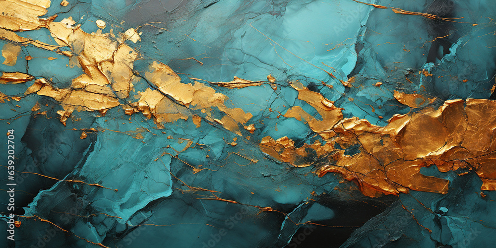 Wunderschöne Blattgold mit türkis Marmor Kunst als Hintergrund für Webdesign und als Druckvorlage, ai generativ - obrazy, fototapety, plakaty 