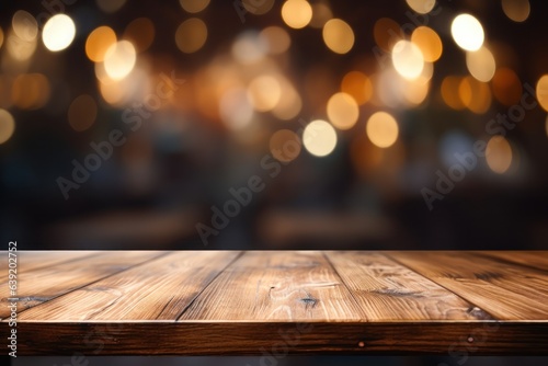 Empty wood table top landscape perspective with isolated on rainy background. Generative AI.