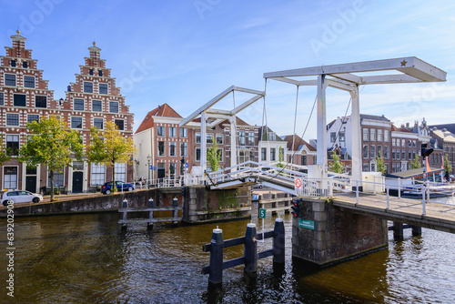 Gravestenenbrug - Bridge on Spaarne River and Old Canal Houses in Haarlem  Netherlands