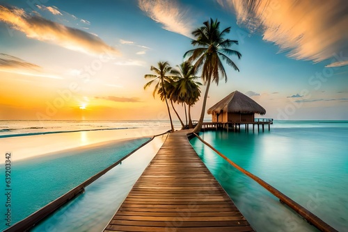 Tropical beach and palm trees, The Maldives, Indian Ocean © ishtiaaq