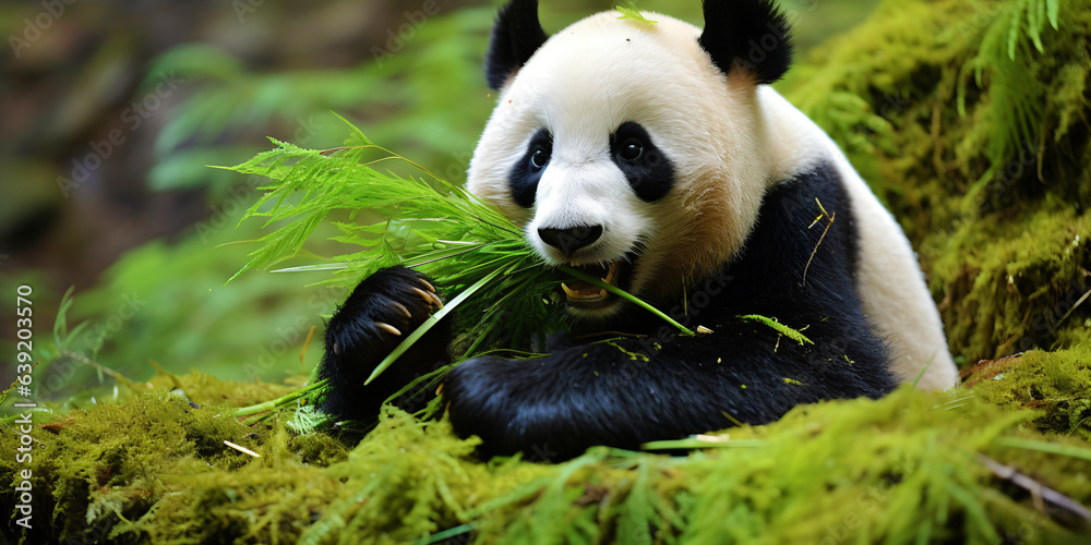 Naklejka premium panda eats