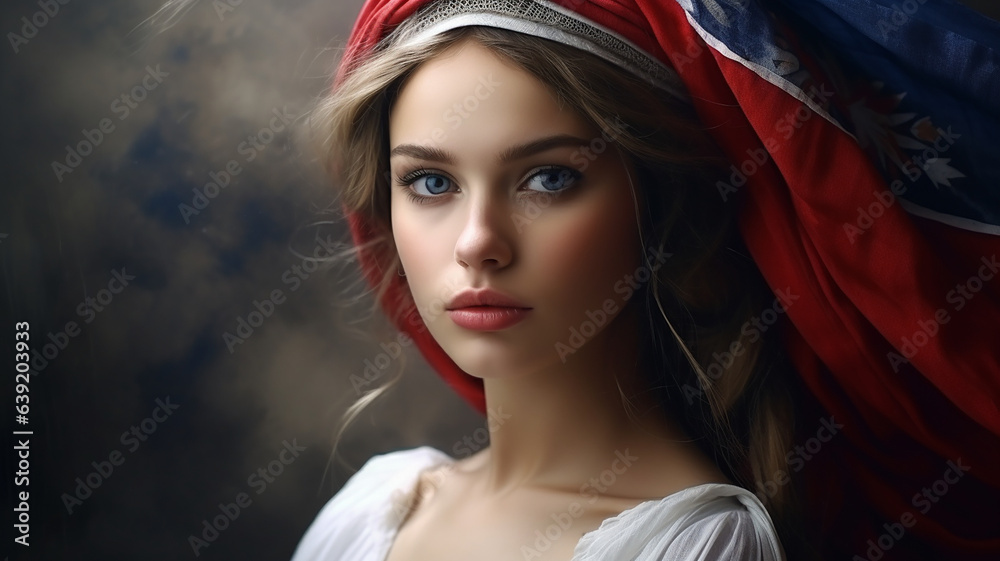 Beautiful young woman with платком on her head. Close-up portrait. Ai render. Beautiful young woman with платком on her head. Close-up portrait. Ai render.