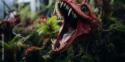 aggressive fantasy carnivorous plant with teeth and open mouth