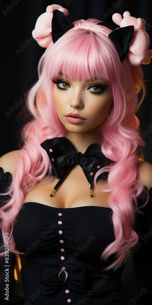 Fototapeta premium sexy gamer girl with pink hair