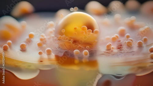 macro microscope video reveals a goldenbordered wan crescentshaped microbe Pseudomonas aeruginosa with a diameter of around 34 micrometers within a shallow depth of field. photo