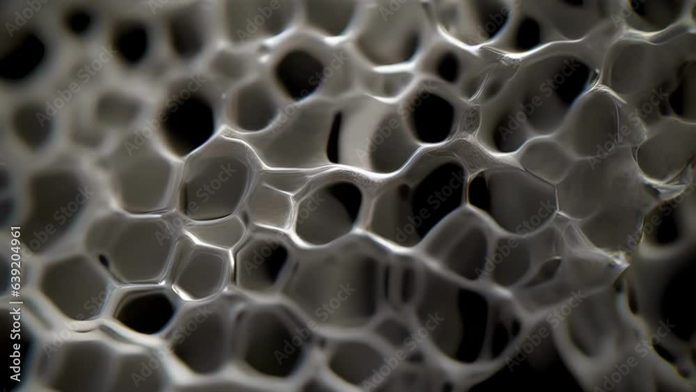 In macro microscope video one can observe an organized and intricate cellular wall structure composed of cylindrical protein struts in the center of the wall surrounded In macro microscope video one can observe an organized and intricate cellular wall structure composed of cylindrical protein struts in the center of the wall surrounded