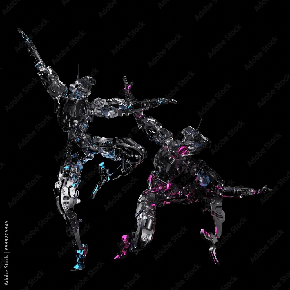 robot, android frozen in a beautiful dance pose, cyclic animation ...