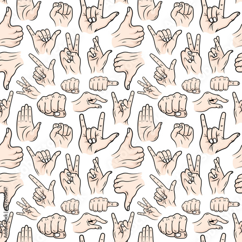 Vector Seamless Patterns with different hand gestures