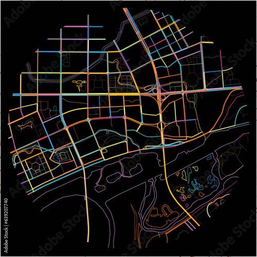 Colorful Map of Harbin, Heilongjiang with all major and minor roads.
