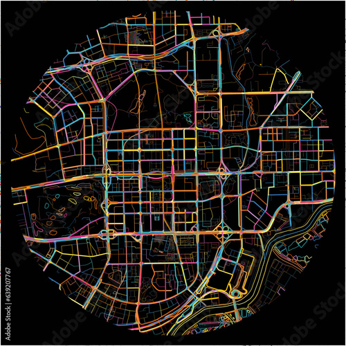 Colorful Map of Shenzhen, Guangdong with all major and minor roads.