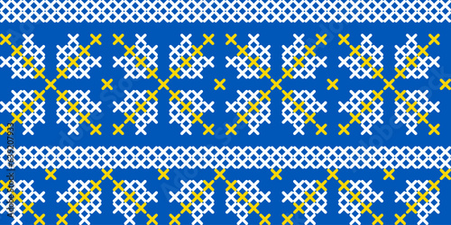 Vector illustration of Ukrainian ornament in ethnic style, identity, vyshyvanka, embroidery for print clothes, websites, banners. Background. Geometric design