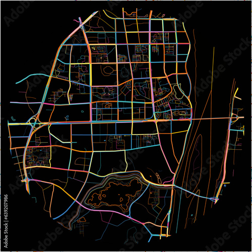Colorful Map of Changsha, Hunan with all major and minor roads.