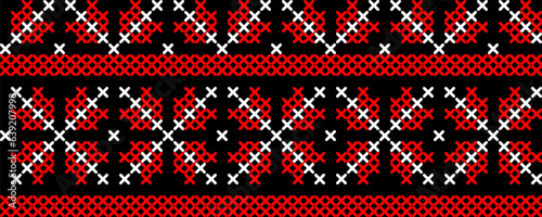 Vector illustration of Ukrainian ornament in ethnic style, identity, vyshyvanka, embroidery for print clothes, websites, banners. Background. Geometric design