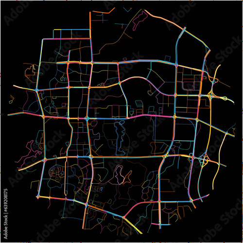 Colorful Map of Guiyang, Guizhou with all major and minor roads.