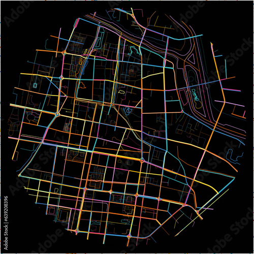 Colorful Map of Fuyang, Anhui with all major and minor roads.