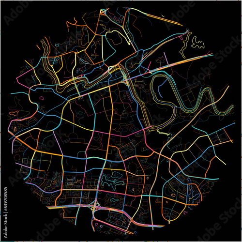 Colorful Map of Zigong, Sichuan with all major and minor roads.
