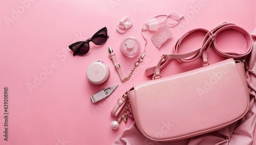 Girls pink essentials for barbie theme party including pink bag,brasclets,ribbon,roses,glasses