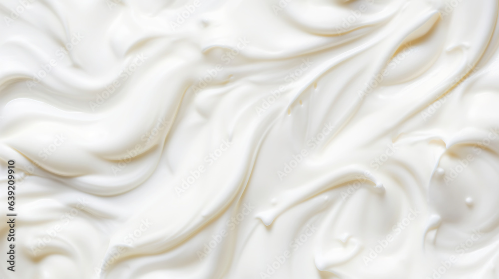 Close up of white natural creamy vanilla yogurt. Top view. Generative AI Close up of white natural creamy vanilla yogurt. Top view. Generative AI