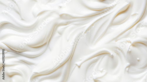 Close up of white natural creamy vanilla yogurt. Top view. Generative AI