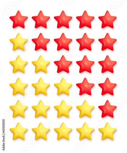 3D rate stars set, plastic cute rating 5 buttons, animation of ranking evaluation