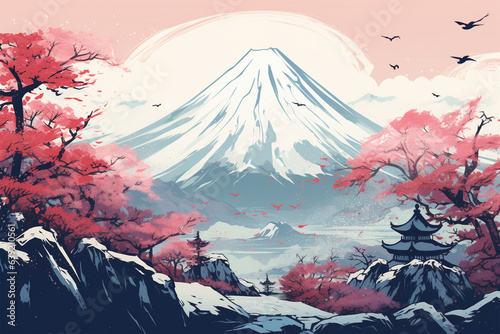 japanese style background  winter fuji mountain