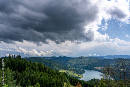 Zlatar lake in the mountains in Serbia  beautiful idyllic mountain summer landscape.