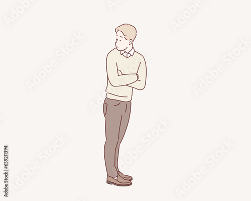  view of full body young man. Hand drawn style vector design illustrations.